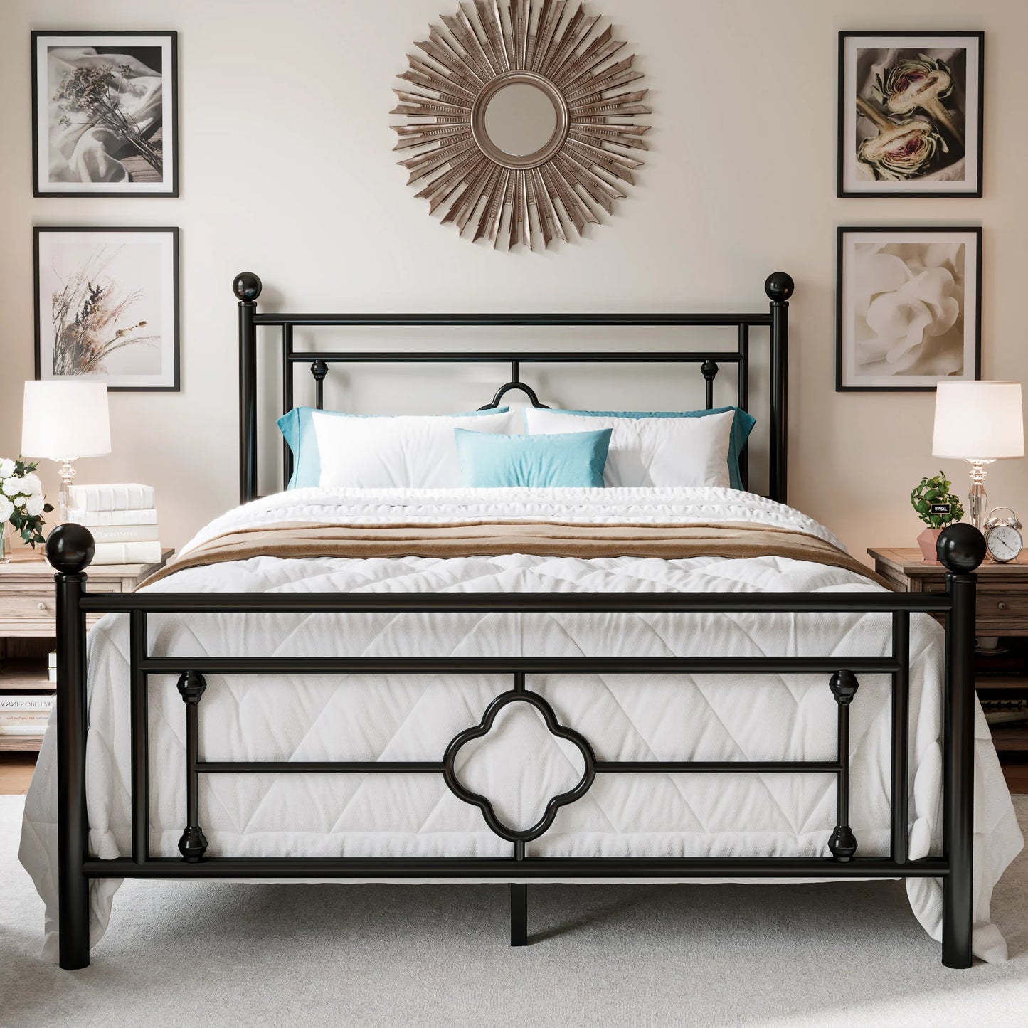 Vintage Victorian Style Wrought Iron Platform Bed
