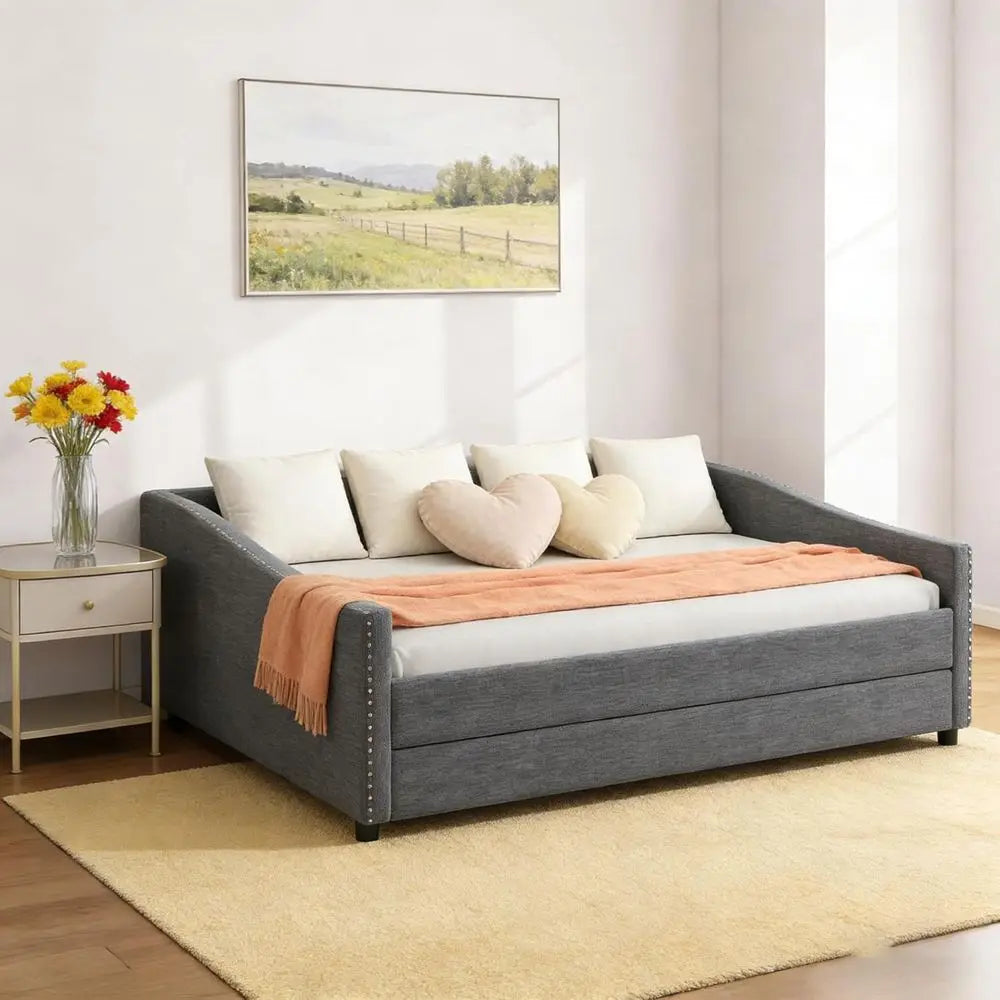Modern Style Full-Size Upholstered Daybed with Trundle