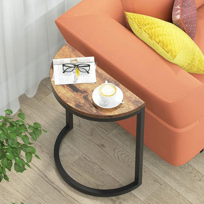 2-Tier Wood Accent Table with Open Shelving, Semi Circle Design