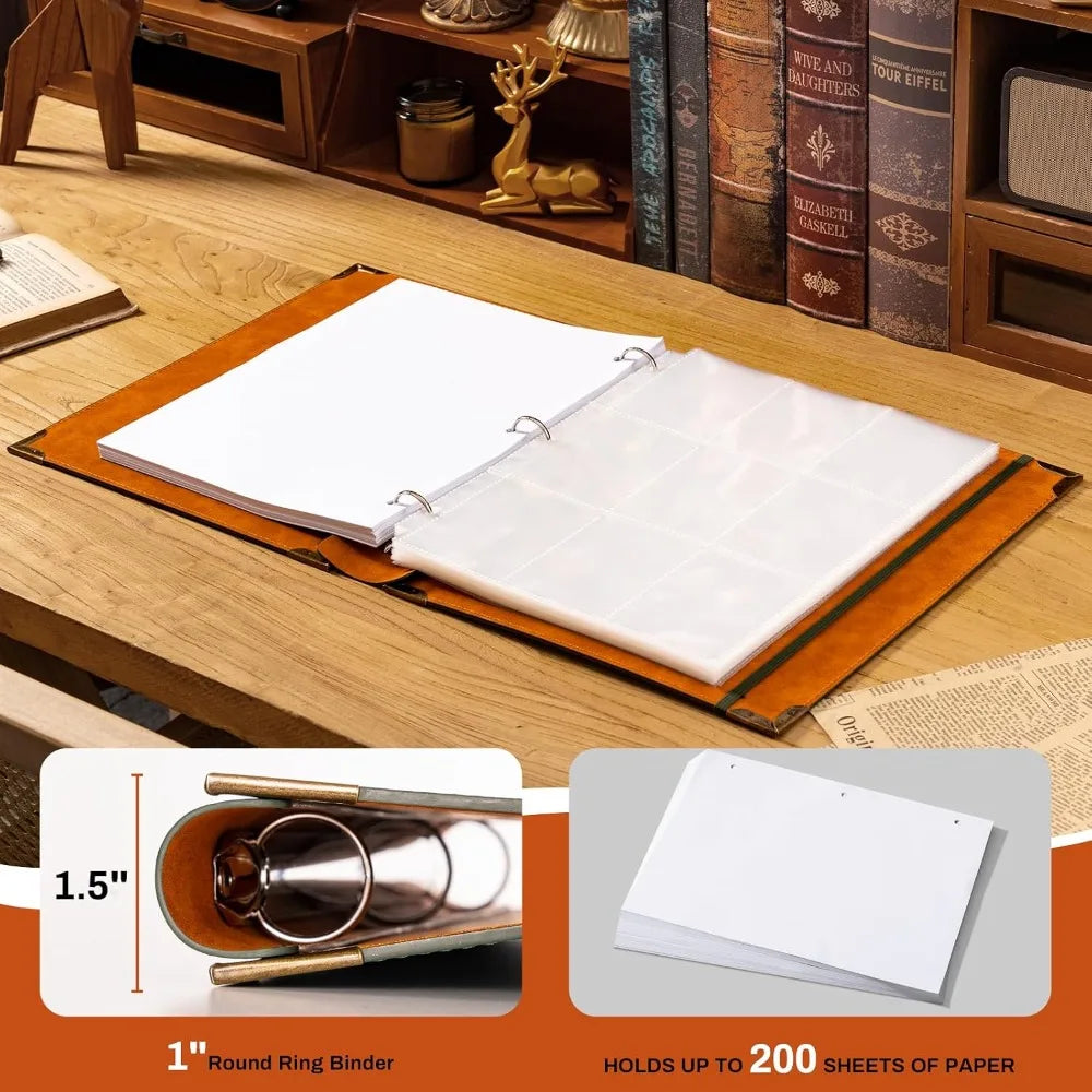 Vintage 3-Ring Leather Binder | Green Tree Design Document Organizer