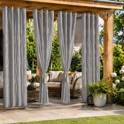 4-Panel Blackout Curtains with Silver Wave Foil Print | Thermal Insulated Drapes