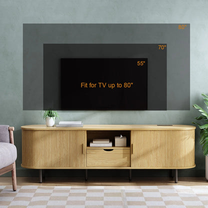 Modern TV Stand with Power Outlet & Sliding Door Storage