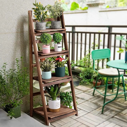 Folding 4-Tier Wooden Ladder Display Shelf