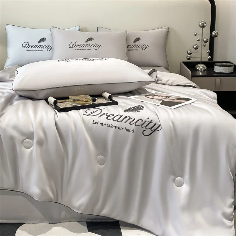 Oversized Ice Silk Summer Blanket | Cooling Lightweight Embroidered Quilt