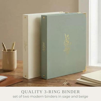 Aesthetic 3 Ring Binder Set of 2 | Sage & Beige 1 Inch Letter Size Binders