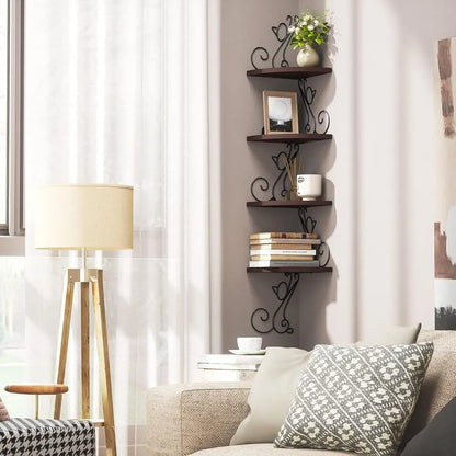 Art Deco Style Corner Shelves, Rustic Wood Decor