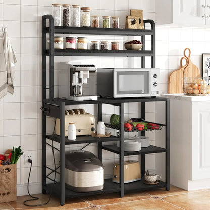 Spacious Steel Framed Bakers Rack with Power Strip