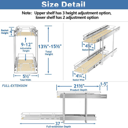 2-Tier Slide-Out Cabinet Organizer with Wood Shelves