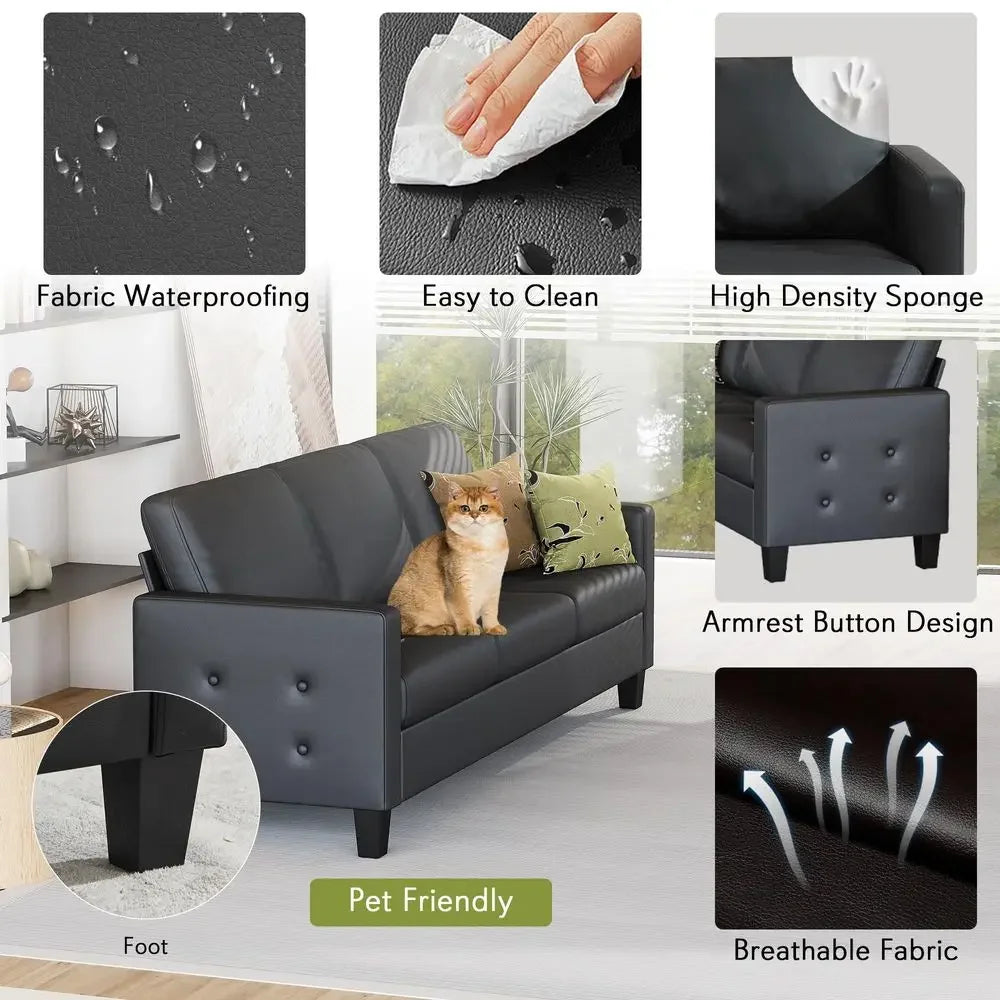 Modern Faux Leather Sofa Set with USB Charging