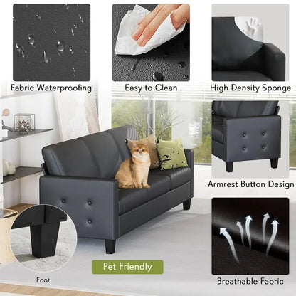 Modern Faux Leather Sofa Set with USB Charging