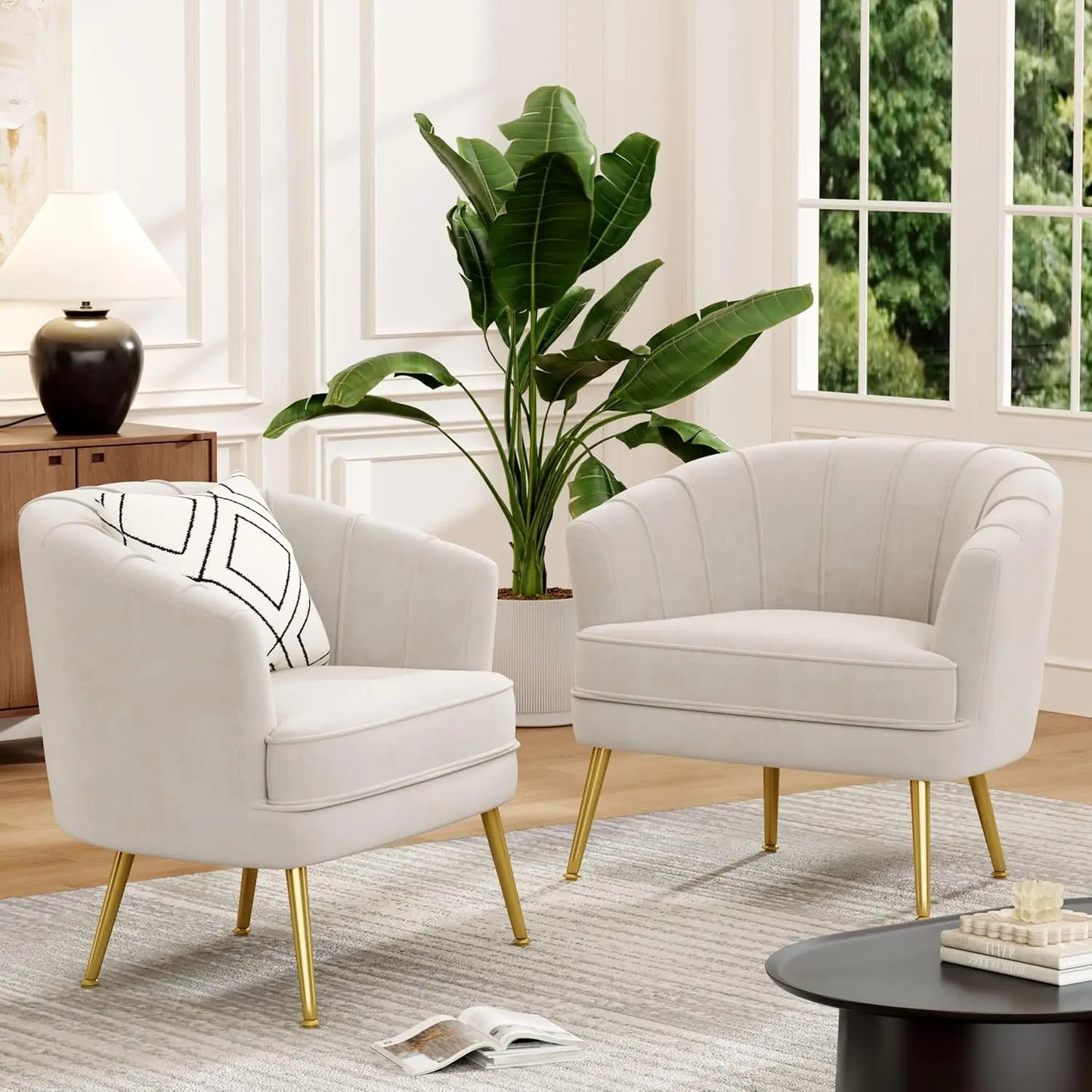 Velvet Upholstered Accent Chair Set