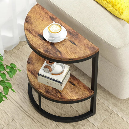 2-Tier Wood Accent Table with Open Shelving, Semi Circle Design