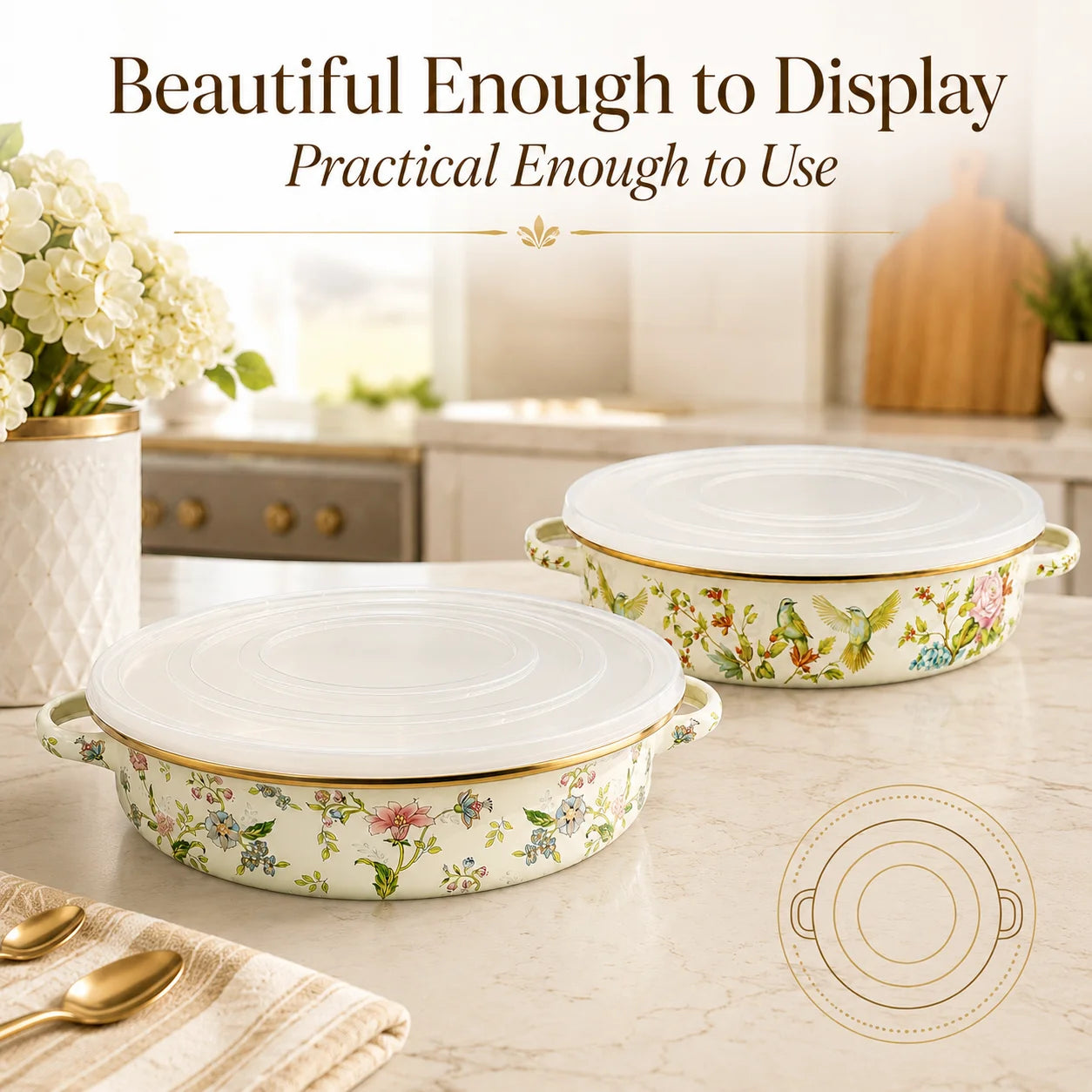 Vintage Floral Enamel Pie Pan