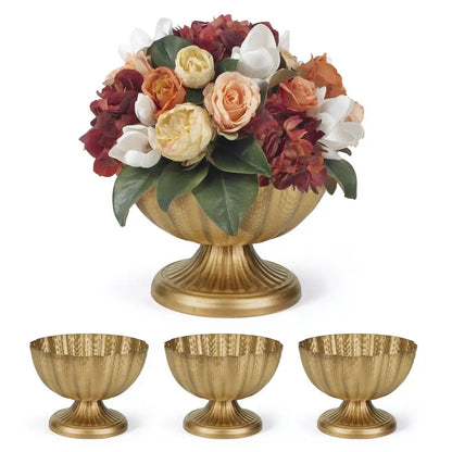 Antiqued Metal Distressed Gold Pedestal Vases
