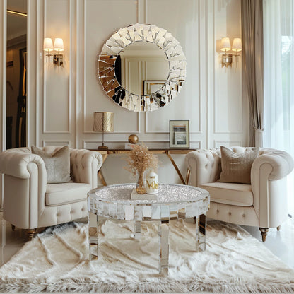 Silver Accent Table with Mirror Surface & Crystal Inlay