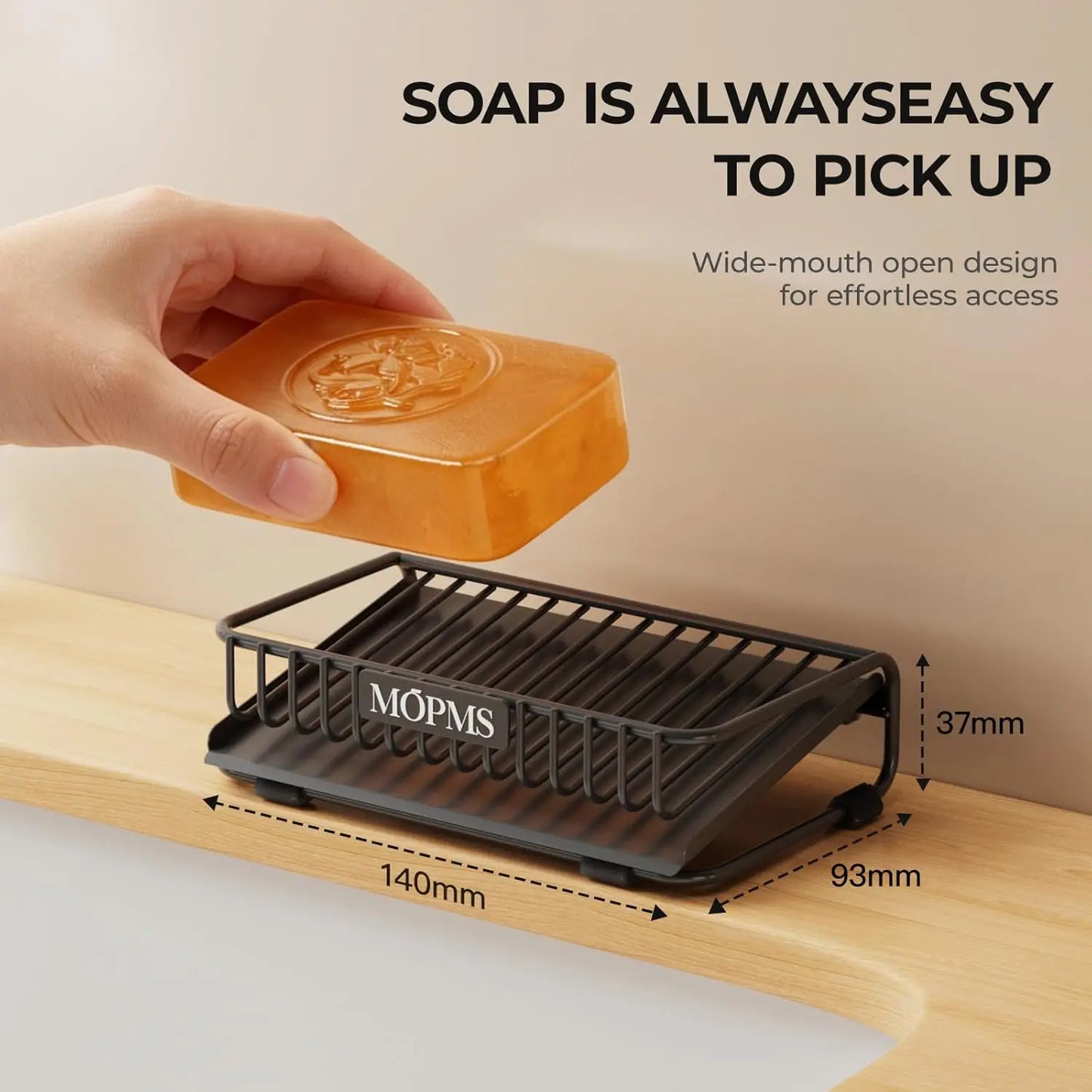 Self-Draining Carbon Steel Soap Dish | Waterfall Bar Soap Holder