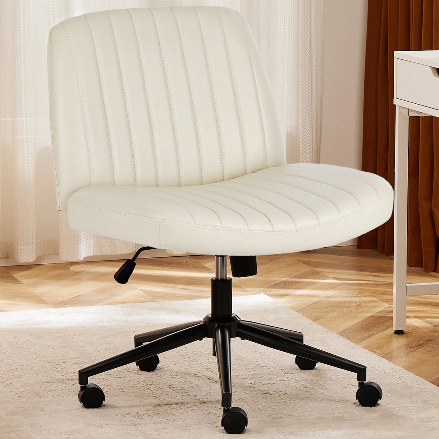 Armless Cross-Leg Office Chair with Wheels