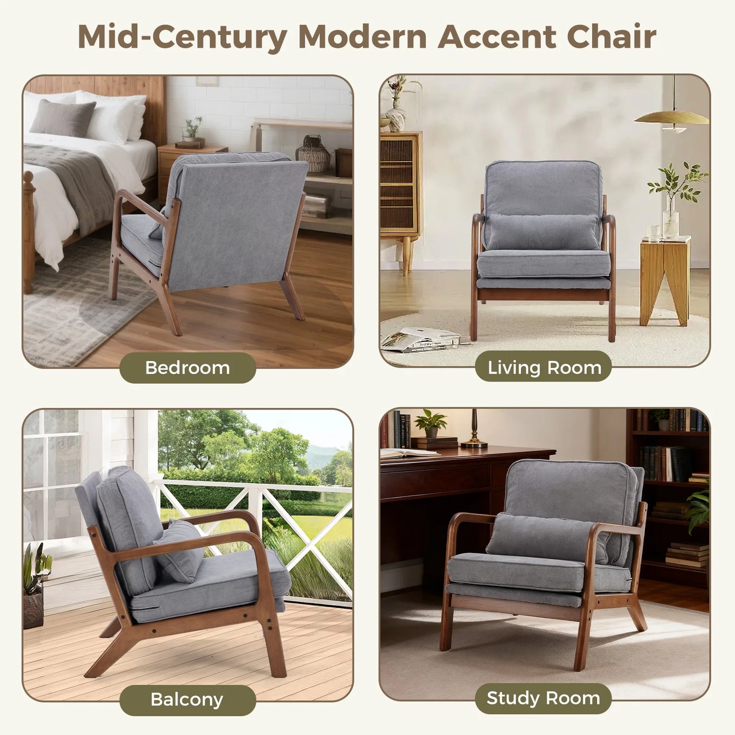 Mid Century Modern Lounge Chair with a Solid Wooden Frame