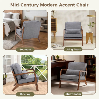 Mid Century Modern Lounge Chair with a Solid Wooden Frame