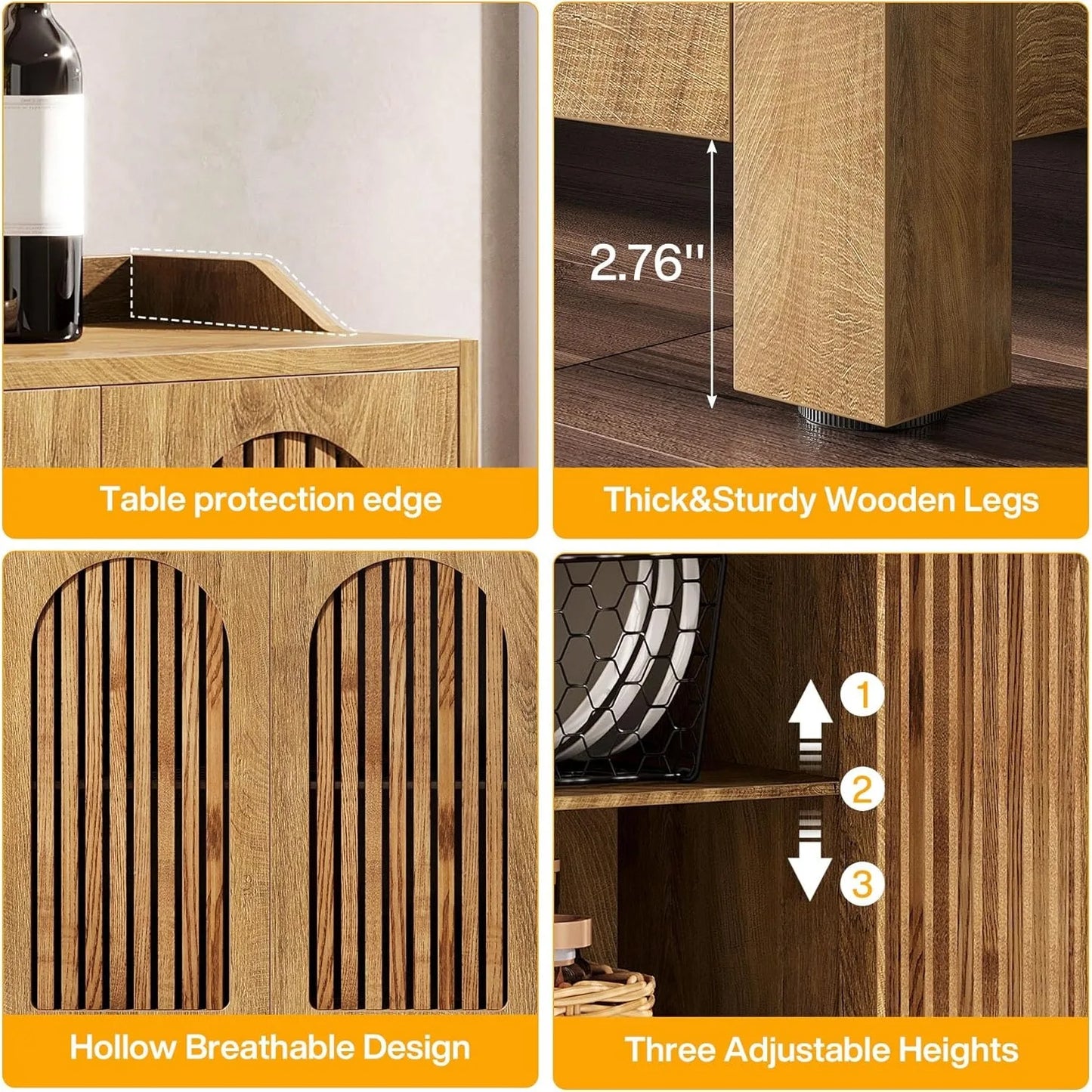 Walnut Farmhouse Style Sideboard Buffet Cabinet with Storage