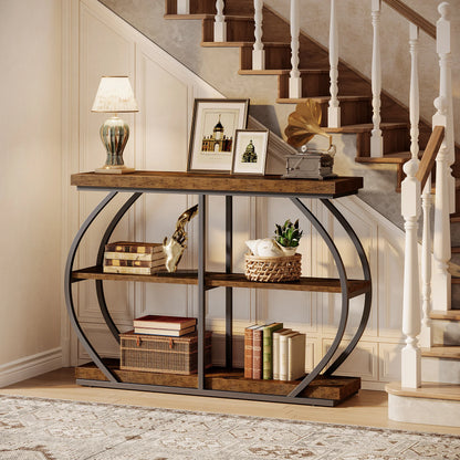 Industrial 3-Tier Console Table with Arched Metal Frame