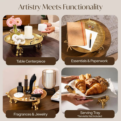 Elegant Decorative Tray with Symbolic Elephant Stands