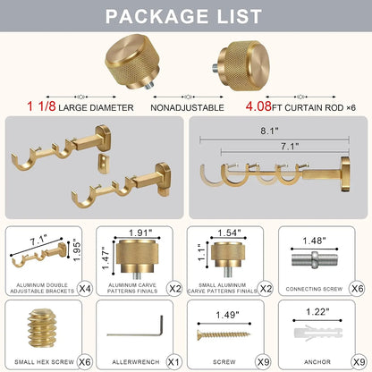 Premium Double Curtain Rod Set | Heavy-Duty Brushed Gold Drapery Rod