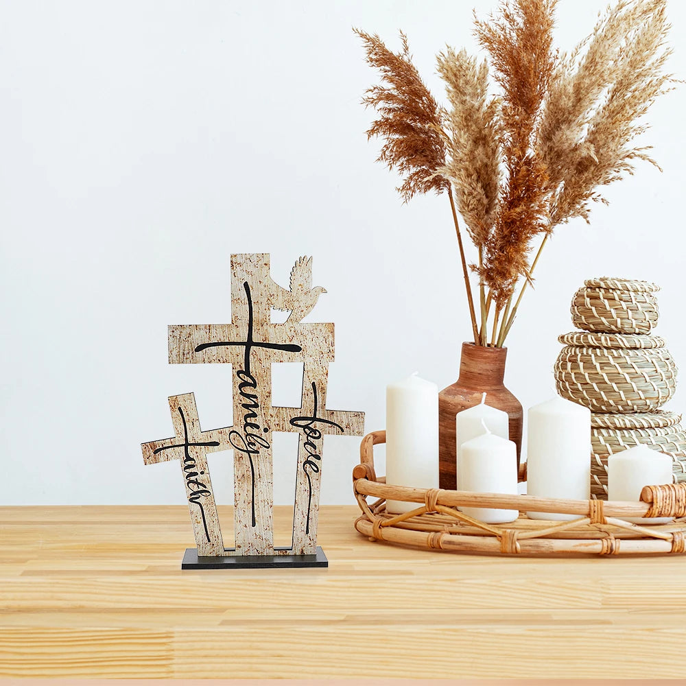 Love Family Faith Wooden Sign | Rustic Farmhouse Tabletop Home Décor