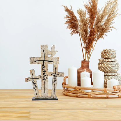 Love Family Faith Wooden Sign | Rustic Farmhouse Tabletop Home Décor