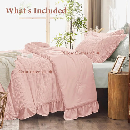 Rose Gold Seersucker Comforter Set | 3-Piece Ruffle Bedding Set Full Size