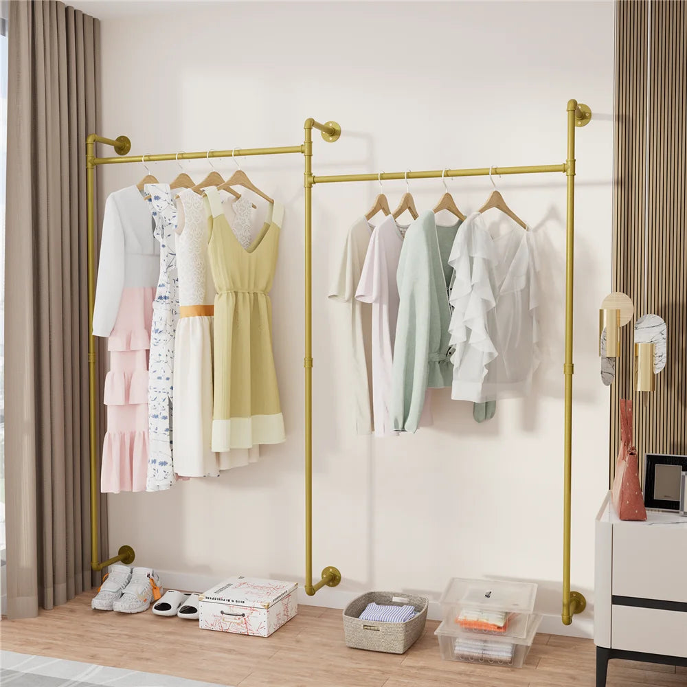 Industrial Pipe Wall-Mounted Clothing Rack