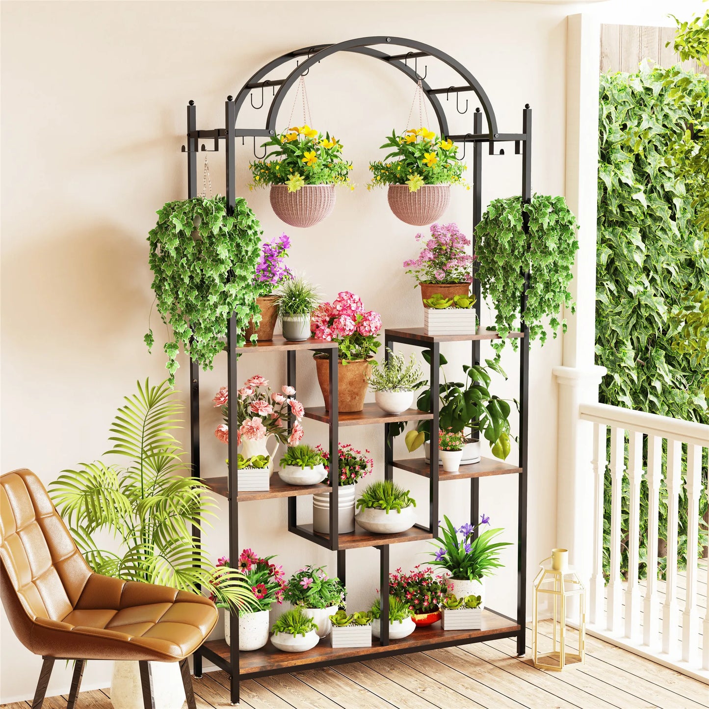 Creative 5-Tier Plant Stand with Hanging Hooks