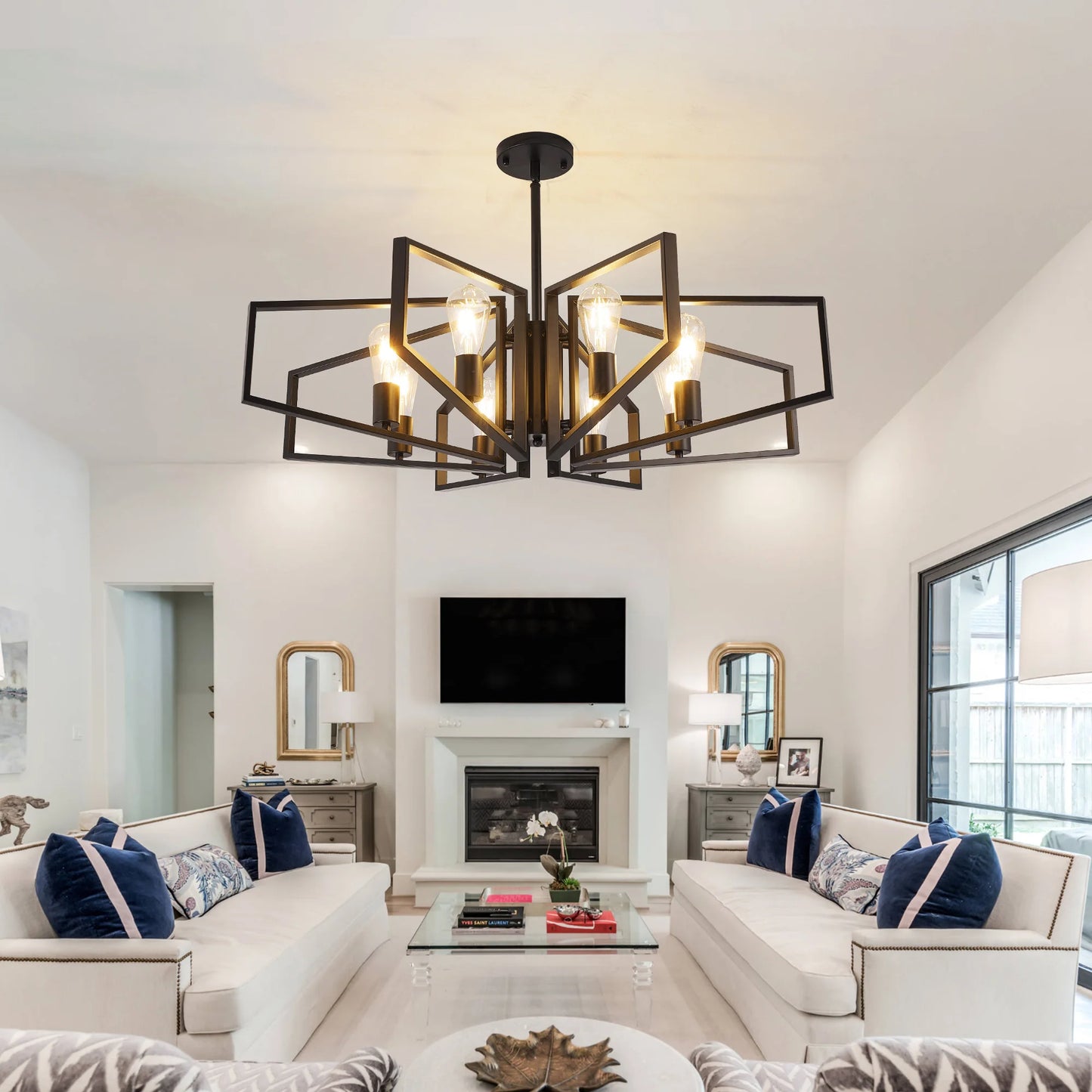 Modern 8-Light Geometric Chandelier
