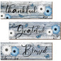 Thankful Grateful Blessed Wooden Wall Signs | 3-Piece Rustic Farmhouse Daisy Décor