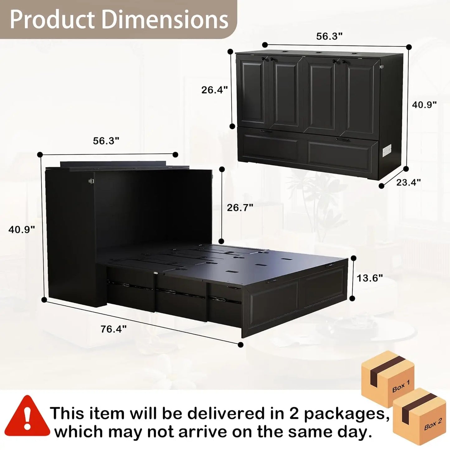 Full-Size Murphy Bed, Cabinet with Storage Plus USB Charging