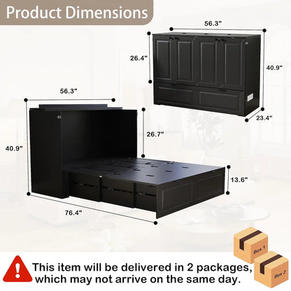 Full-Size Murphy Bed, Cabinet with Storage Plus USB Charging