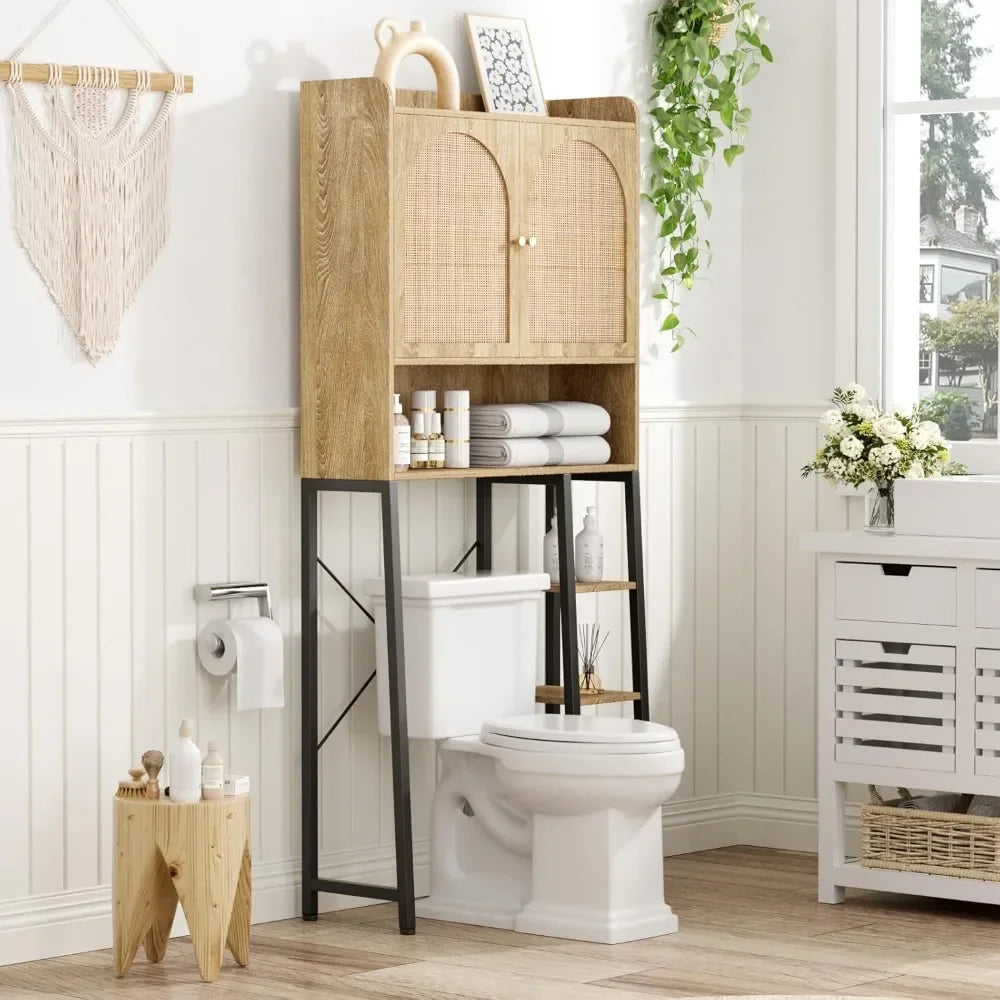 Adjustable Rattan Over the Toilet Storage Shelf