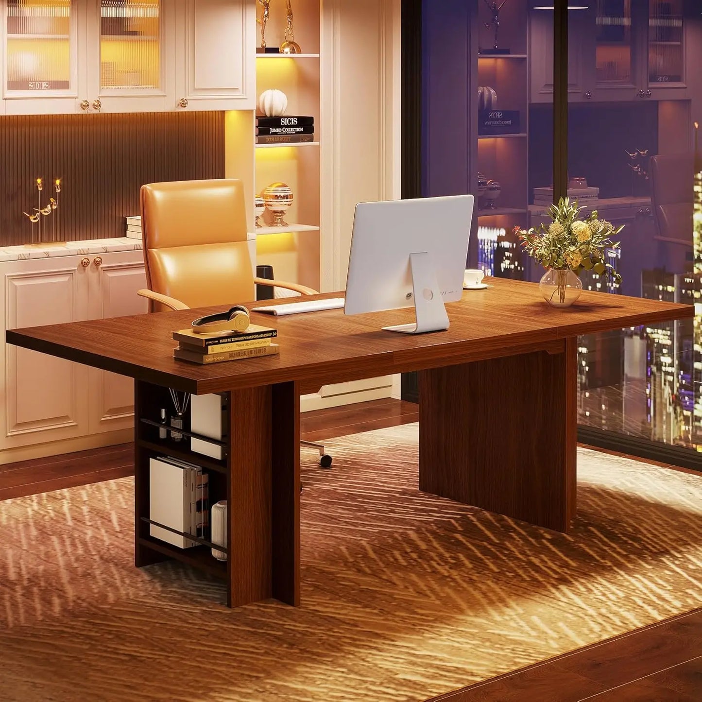 63-Inch Modern Executive Computer Desk with Storage