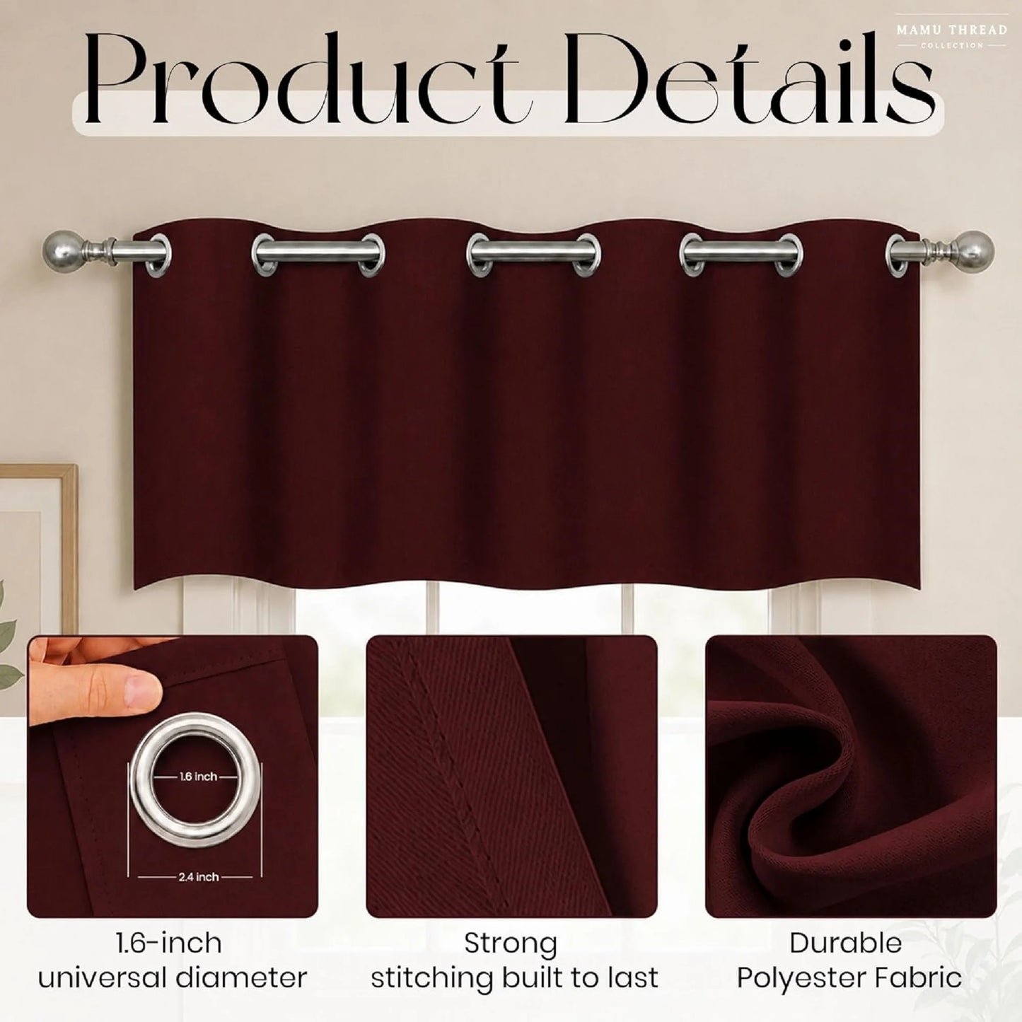 Burgundy Blackout Curtain Valance | Grommet Top Window Treatment
