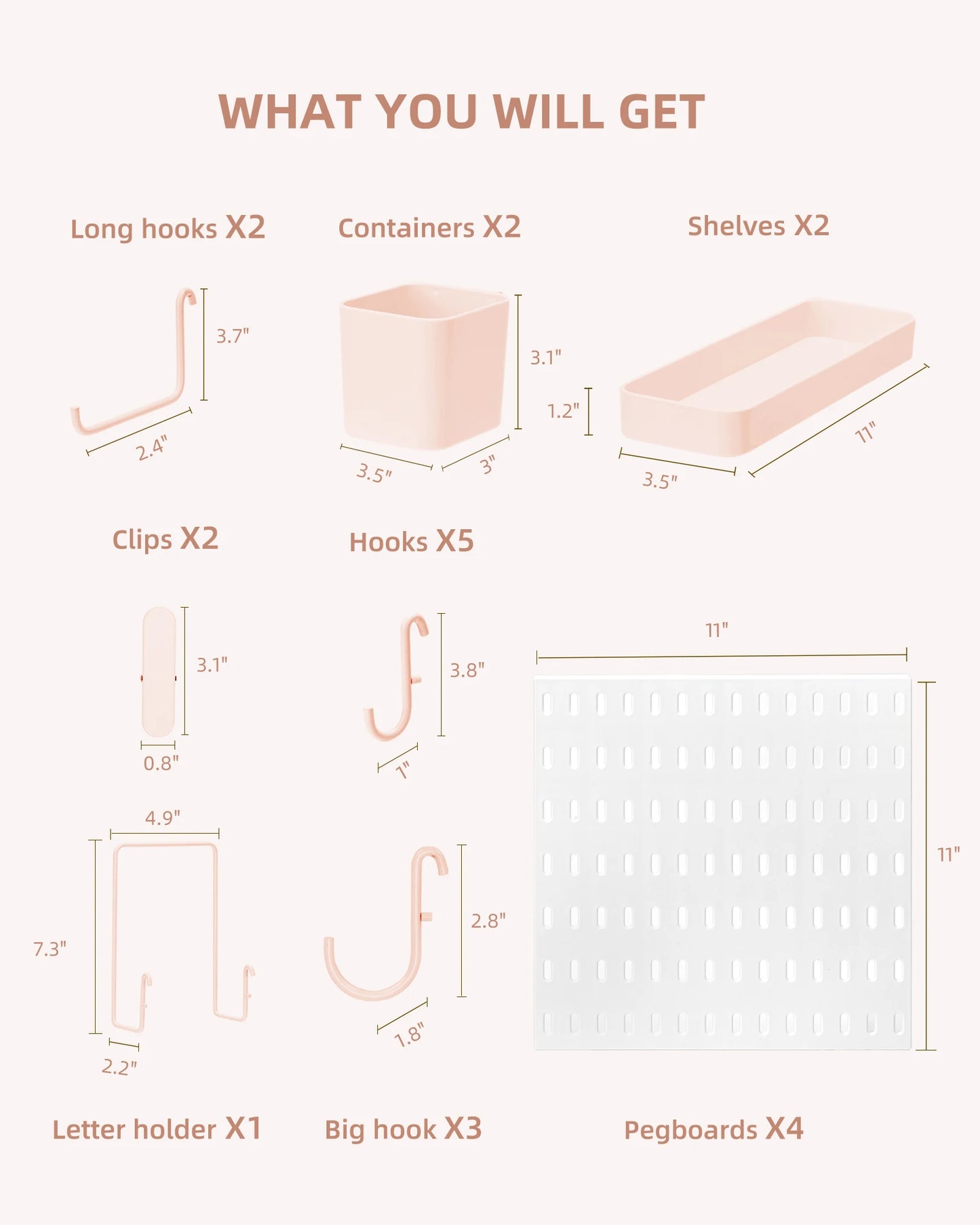 Pink Pegboard Wall Organizer Kit