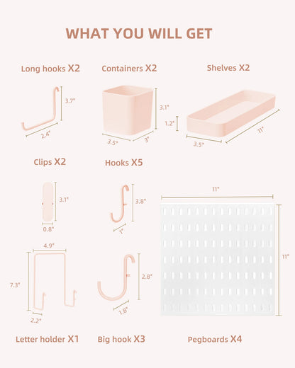 Pink Pegboard Wall Organizer Kit