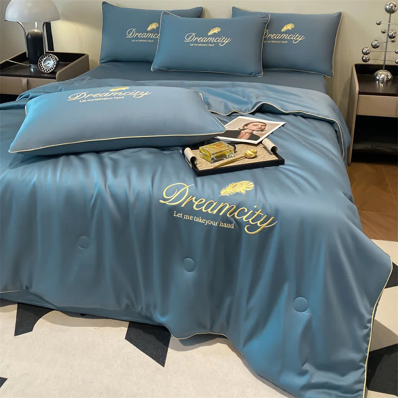 Oversized Ice Silk Summer Blanket | Cooling Lightweight Embroidered Quilt