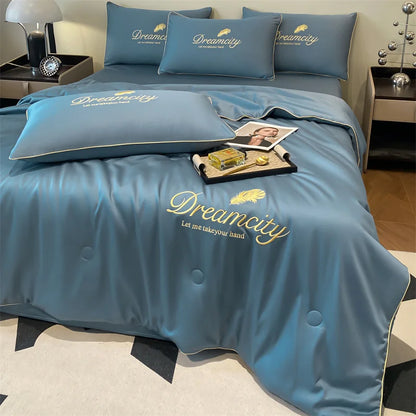 Oversized Ice Silk Summer Blanket | Cooling Lightweight Embroidered Quilt