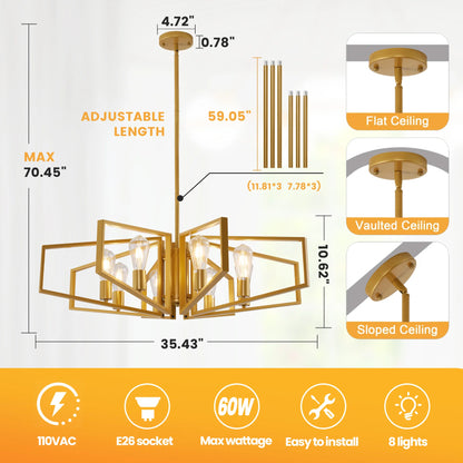 Modern 8-Light Geometric Chandelier