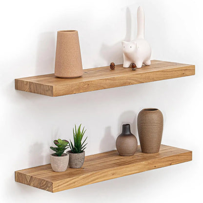 Live-Edge Solid Elm Wood Floating Shelves