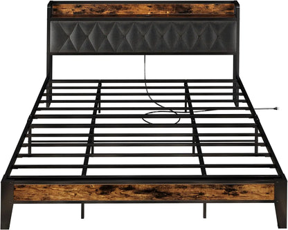 Sturdy & Stylish Bed Frame & Headboard with Power Strip