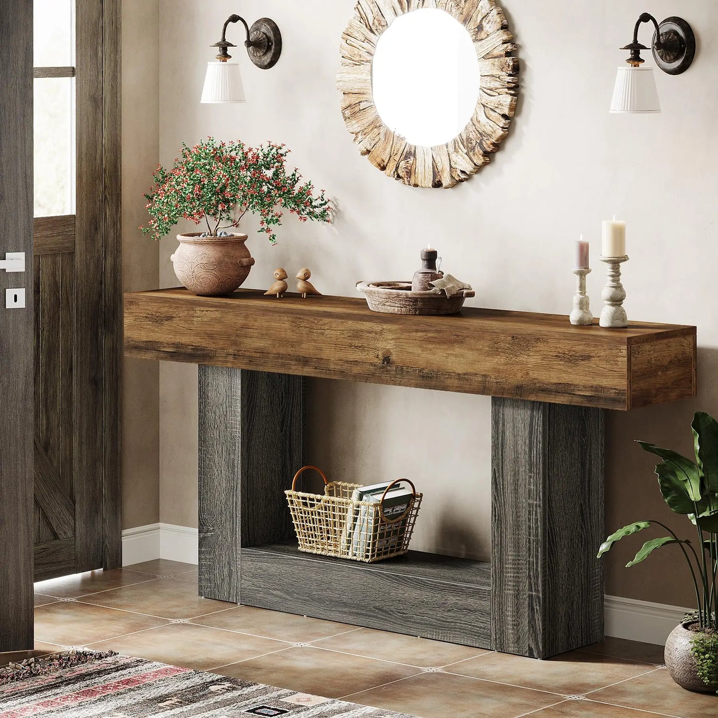 Farmhouse Style Wooden Console Table