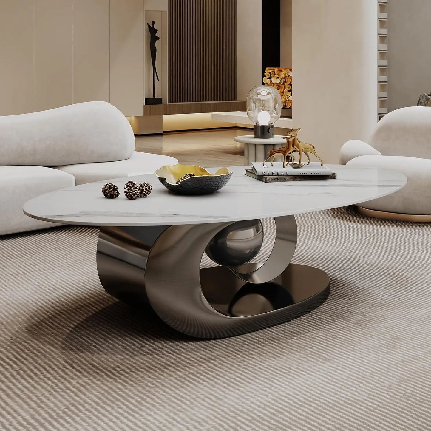 Modern Oval Stone Coffee Table
