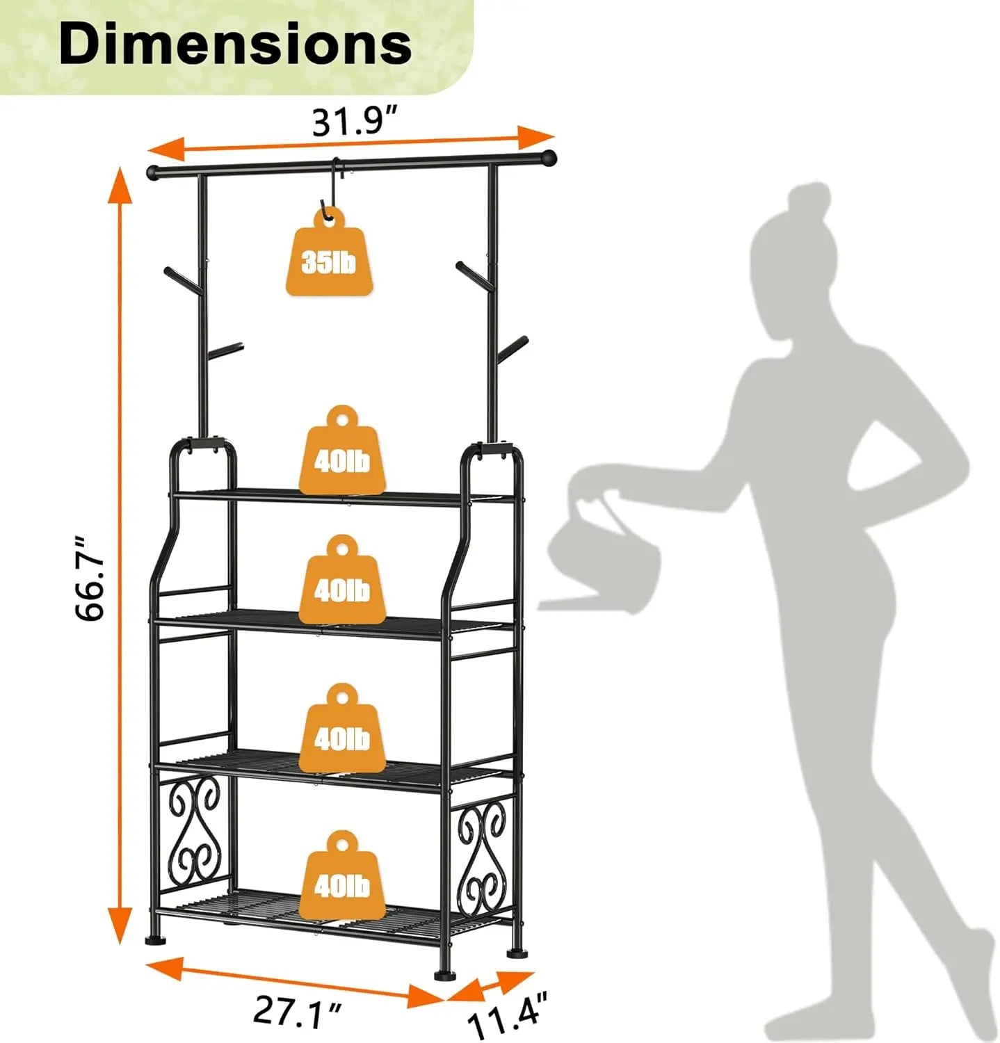 4-Tier Metal Plant Stand with Hanging Hooks