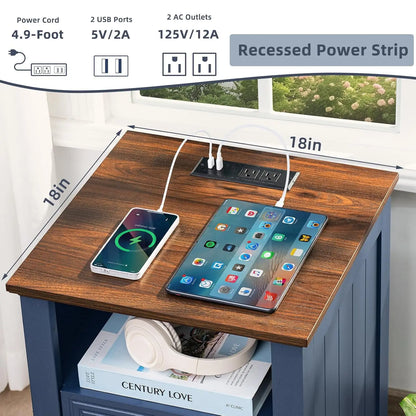 Farmhouse Style Night Stands, Set of 2, with Charging Stations